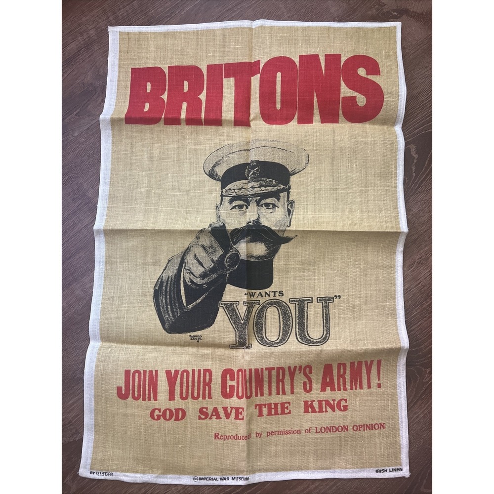 Vintage Kitchen Hand Towel Irish Linen Imperial War Museum Briton Wants You